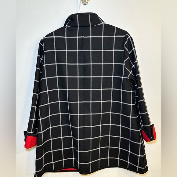 Nina Mclemore Reversible Tattersall Wool Shirt Jacket Black White Red Size Large - Picture 2 of 8